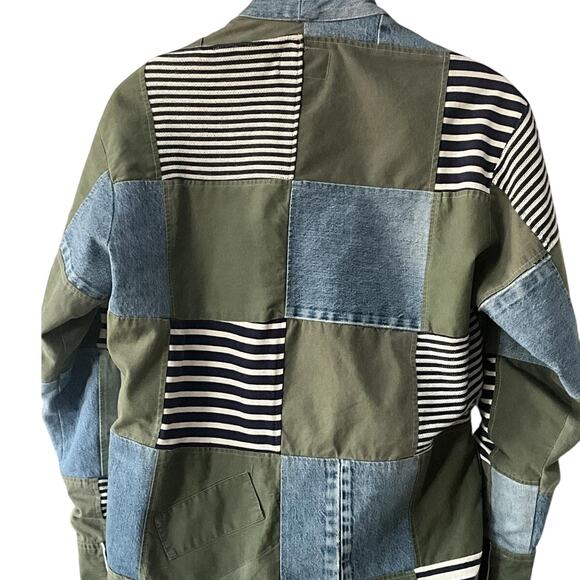 GREG LAUREN: Men's Army Denim Striped Kimono Jacket - Size 1 - Picture 3 of 7